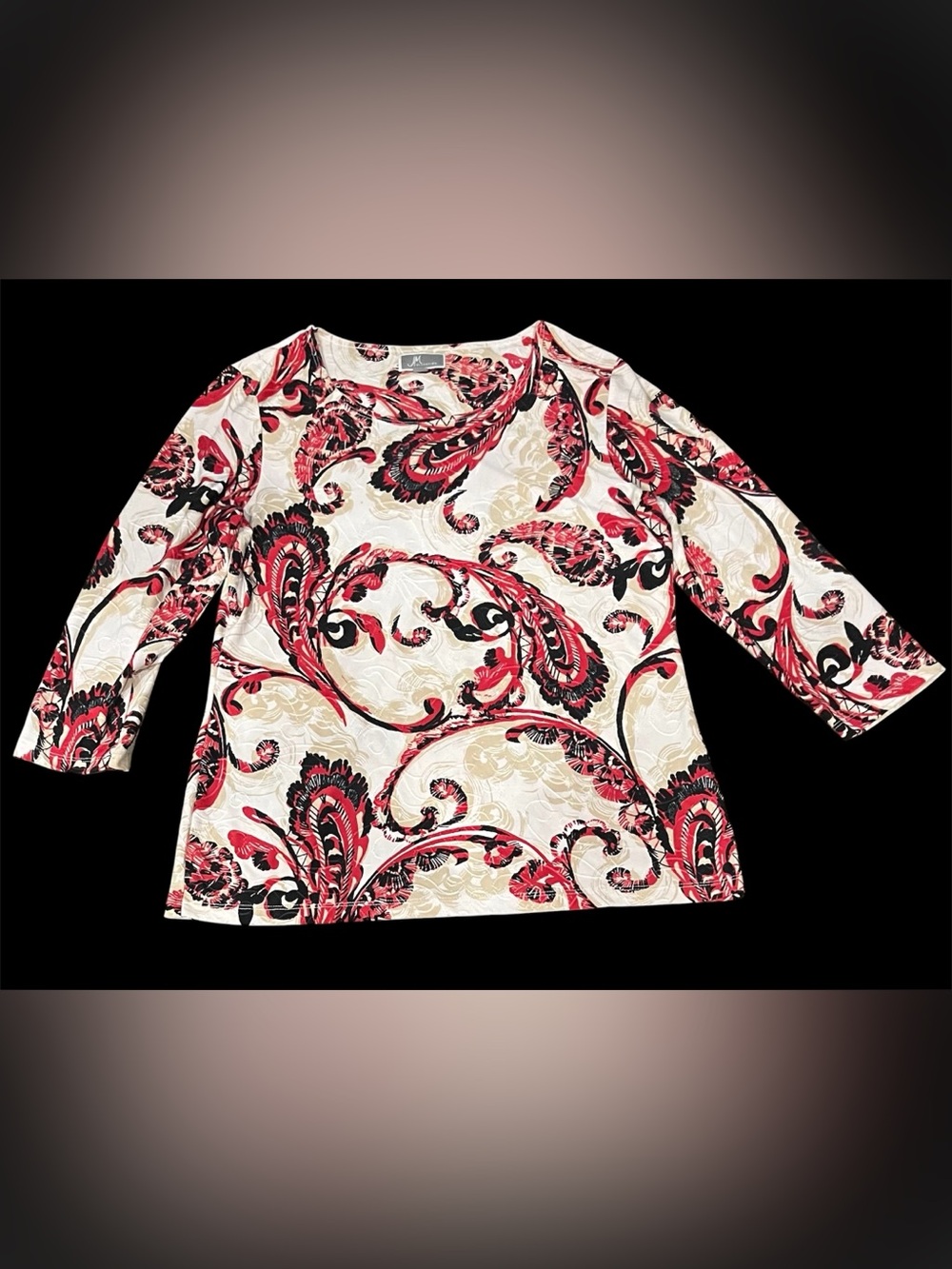 Women’s Size M JM Collection Red & White Paisley Longsleeve Top.